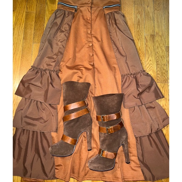 RUST BROWN PUMPKIN RUFFLED SKIRT - Picture 4 of 9